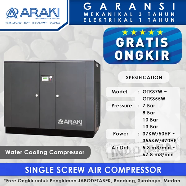 The compressor Wind Cooling Screw Water Araki GTR110W-12 Bar
