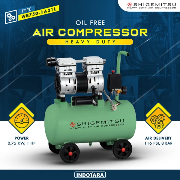 Compressor Oil Free Wind Shigemitsu WB750-1A21L Tank 21L