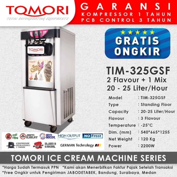 Mesin Pembuat Es Krim 3 Tuas (Rainbow Ice Cream) TOMORI TIM-325GSF