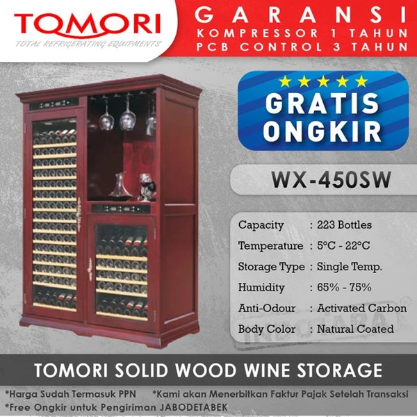 Wine Cooler Tomori Wine Storage Wood WX-450SW