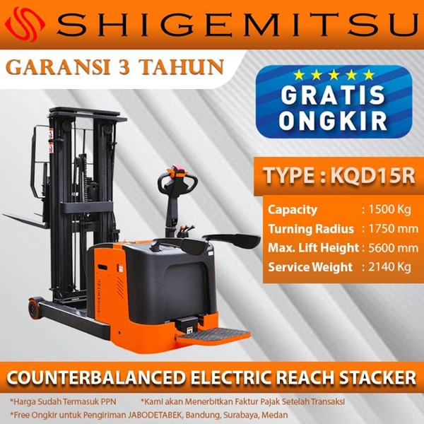 Shigemitsu Counterbalanced Electric Reach Stacker KQD15R-1150-5600