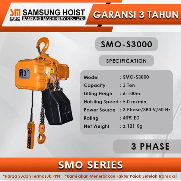 Electric Chain Hoist Samsung SMO Series 3 Phase SMO-S3000