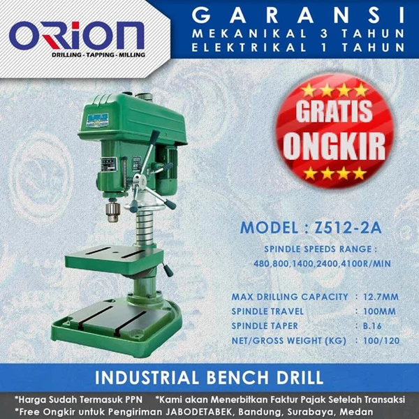 Mesin Bor Duduk Orion Industrial Bench Drill Z512-2A