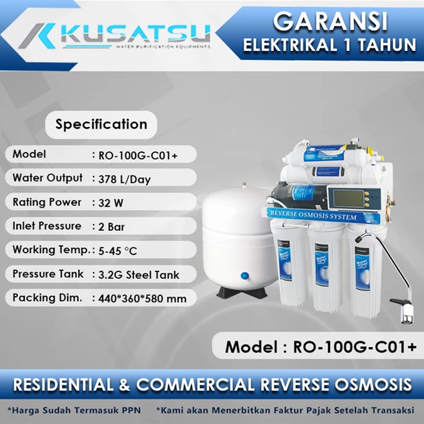 Kusatsu Reverse Osmosis RO-100G-C01+ Auto flush 378L