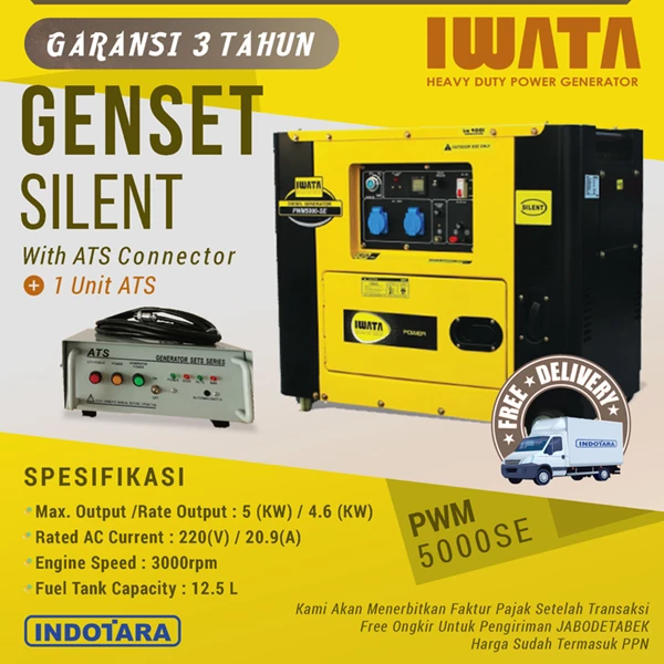 Genset Diesel 5Kva Silent - PWM5000-SE with ATS Connector Plus ATS