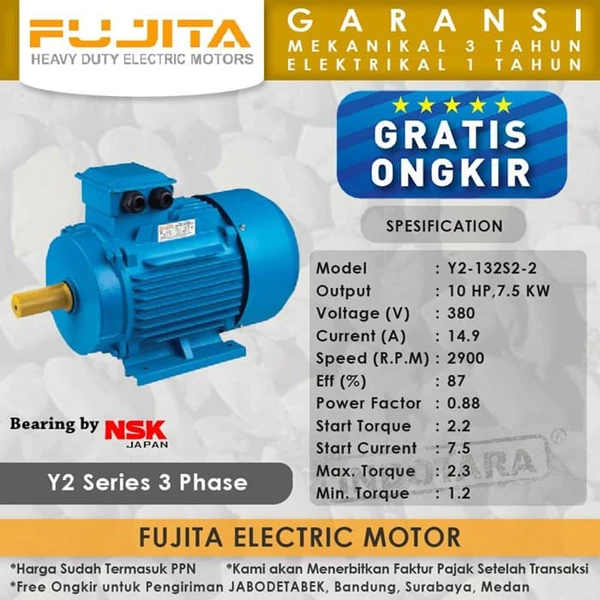 Fujita Electric Motor 3 Phase Y2-132S2-2
