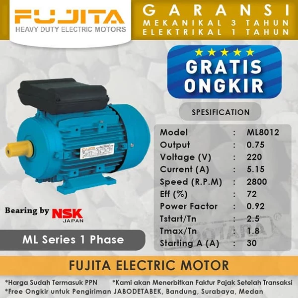 Fujita Electric Motor 1 Phase ML8012
