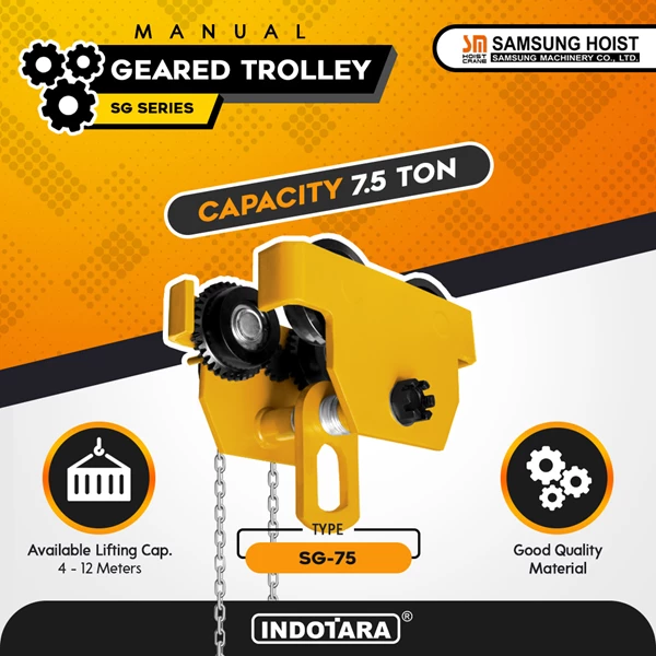 Manual Geared Trolley Troli Katrol Manual 7.5 Ton Samsung SG-75